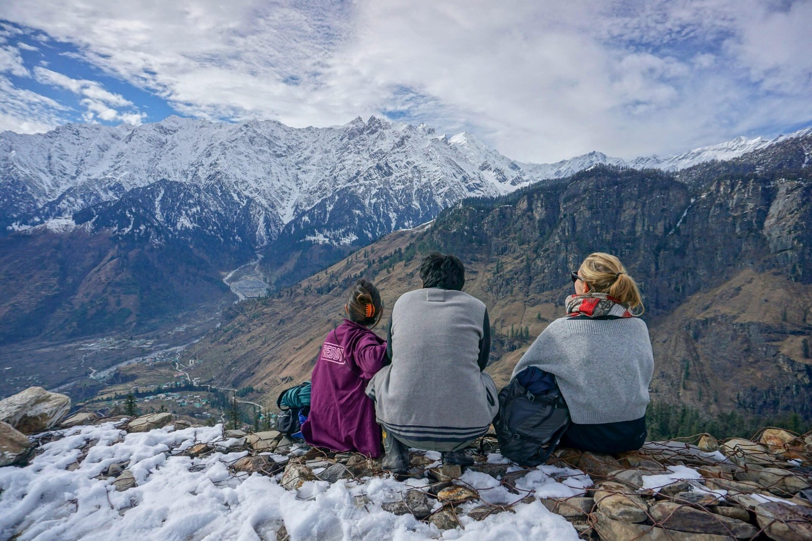 Scenic view of Manali, with snow-capped mountains and lush green valleys.